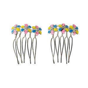 Vintage 1980's Enamel Flower Mini Hair Combs, Set of 2